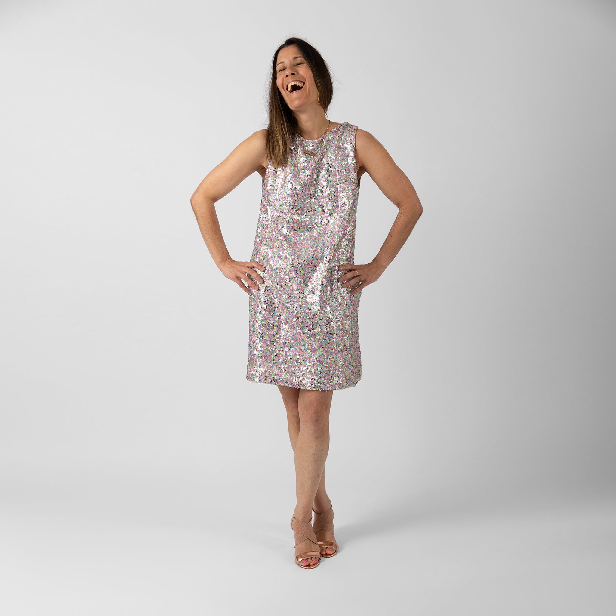 Imu sequin shift dress in silver pearl