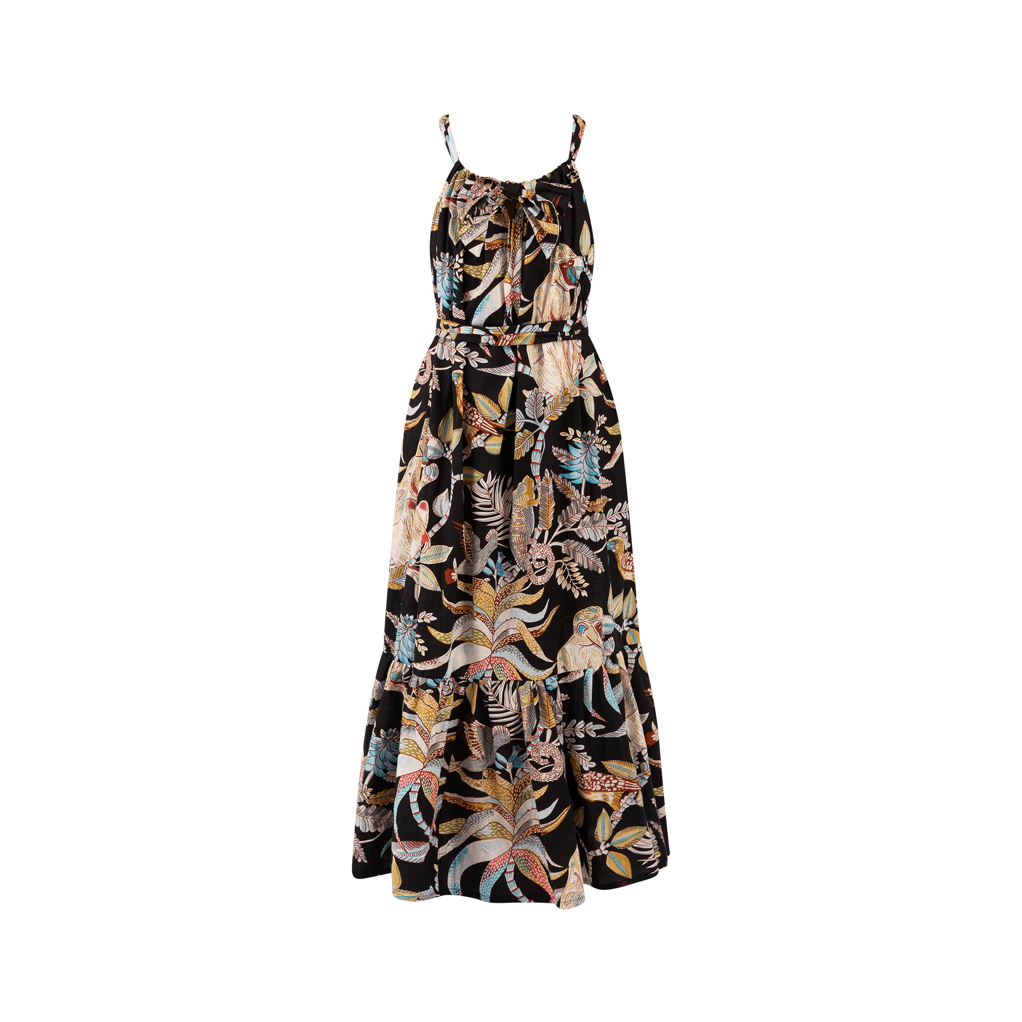 Suvi Cotton Maxi Sundress: jungle print