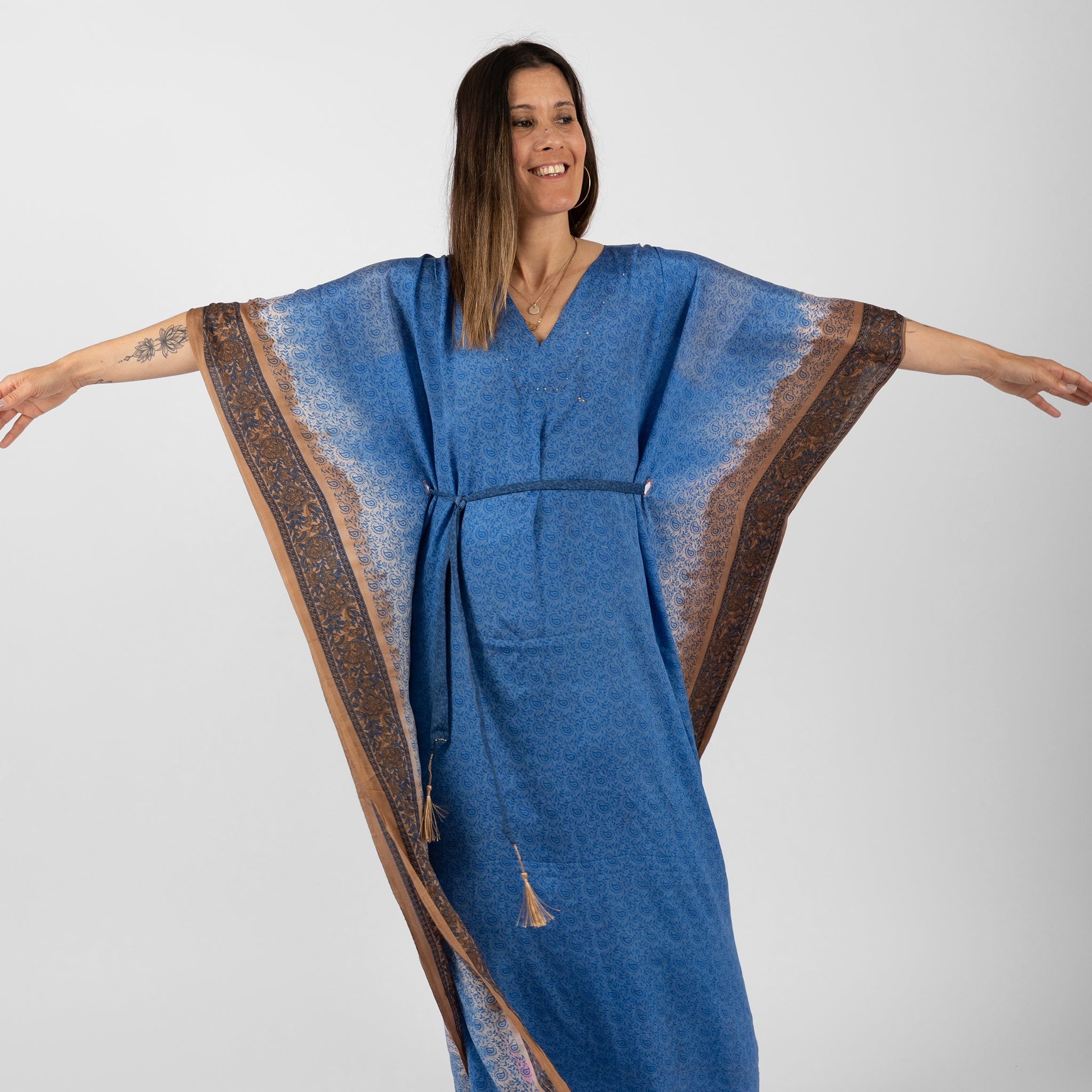 Sarab Vintage Silk Sari Kaftan: Sustainable Luxury One-of-a-Kind