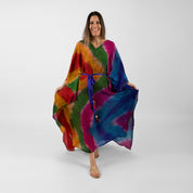 Sarab Vintage Silk Sari Kaftan Rainbow Stripe