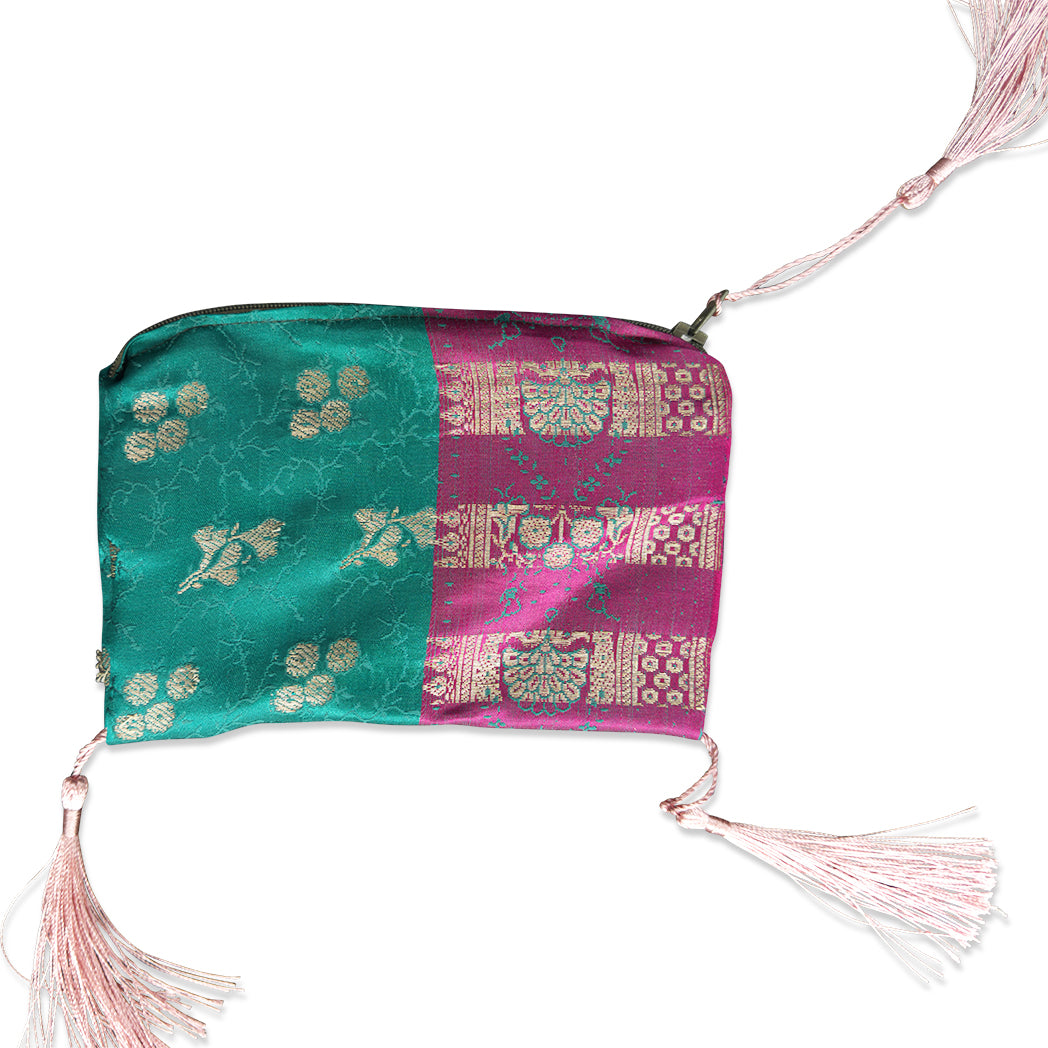 Hand made vintage silk sari pouch