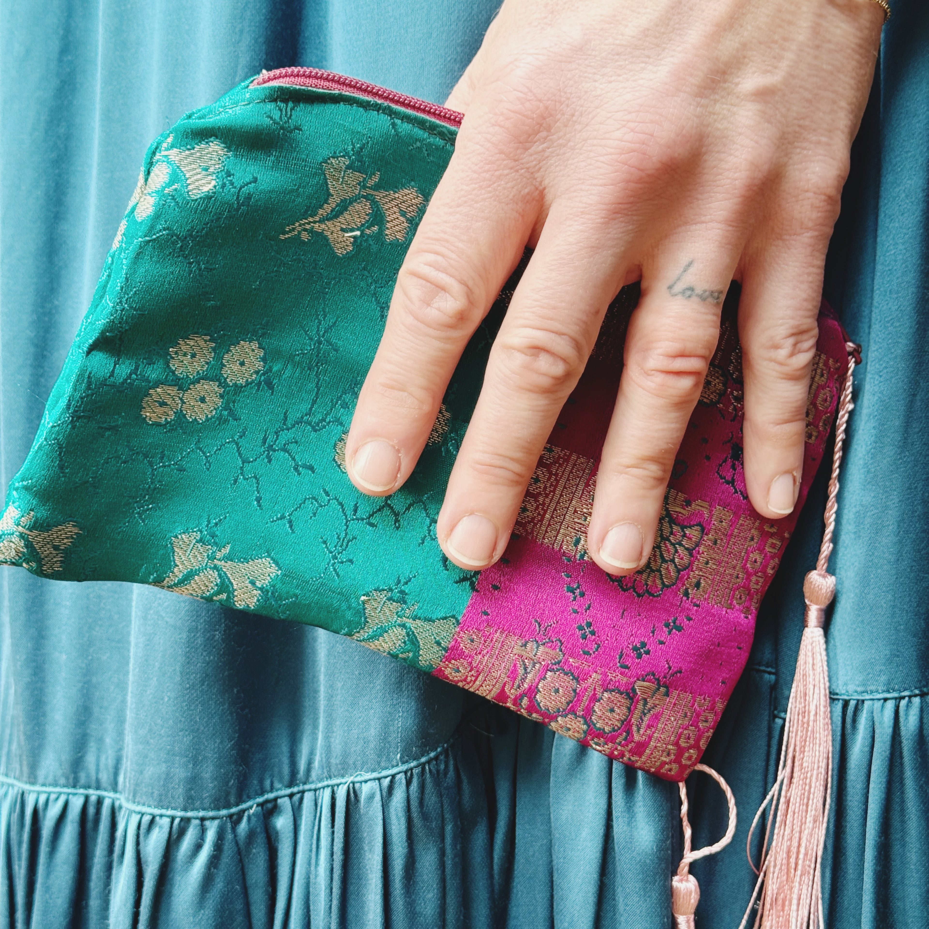 Hand made vintage silk sari pouch